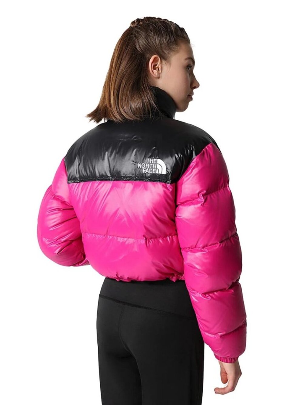 North Face Women's Nuptse Cropped Puffer Jacket XS Fuchsia Pink great condition - Picture 2 of 7